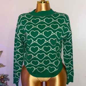 Green Heart Pattern Sweater